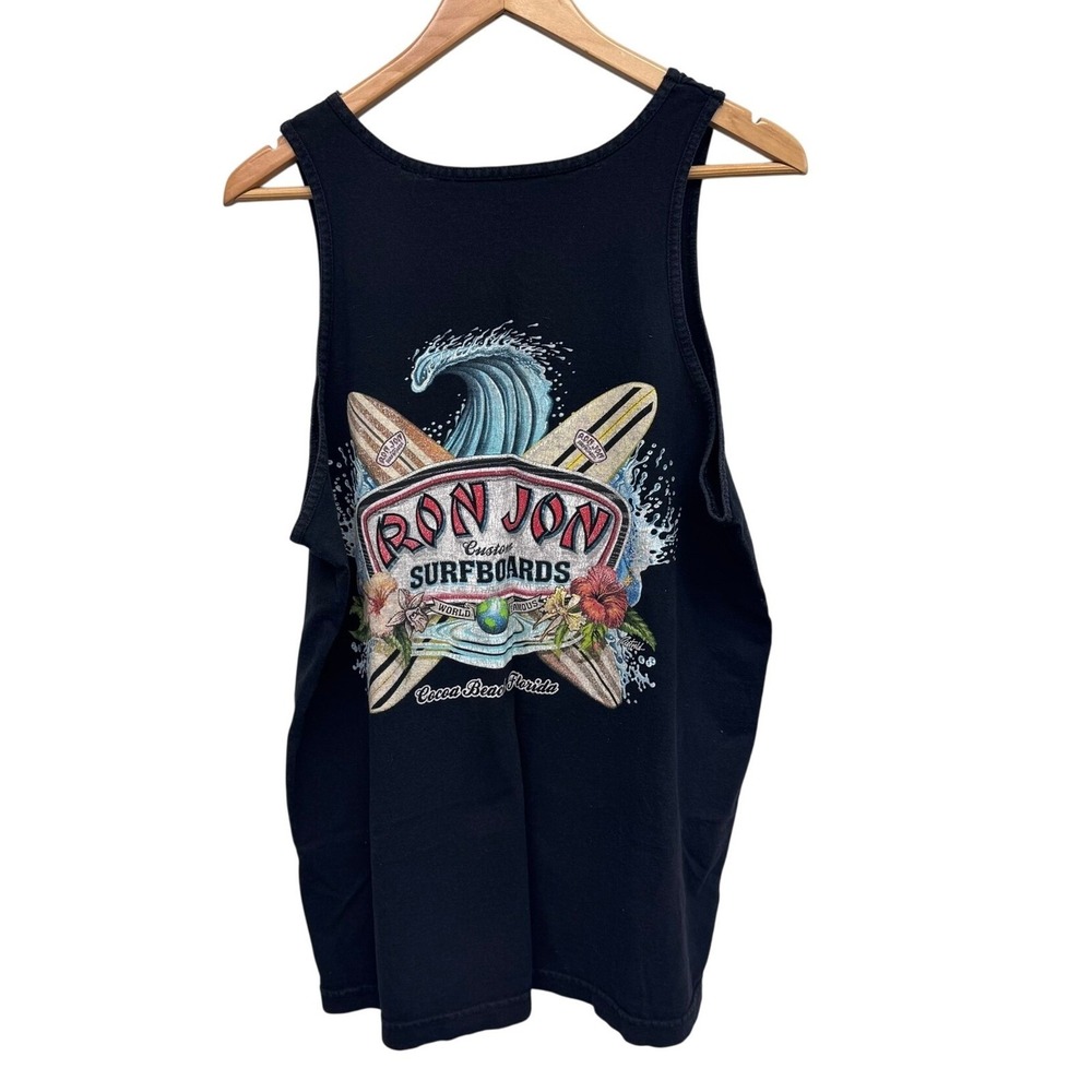 Ron Jon Surf Shop Tank Top Black‎ Cocoa Beach Florida Surfboards LG Sun Faded